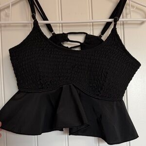 Black Smocked Peplum Cami Top - Women